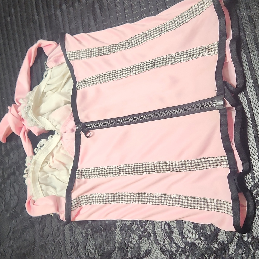 Little Miss Muffet Costume Pink Halter Corset Top with Bow Lil Miss Tuffet - Picture 5 of 5